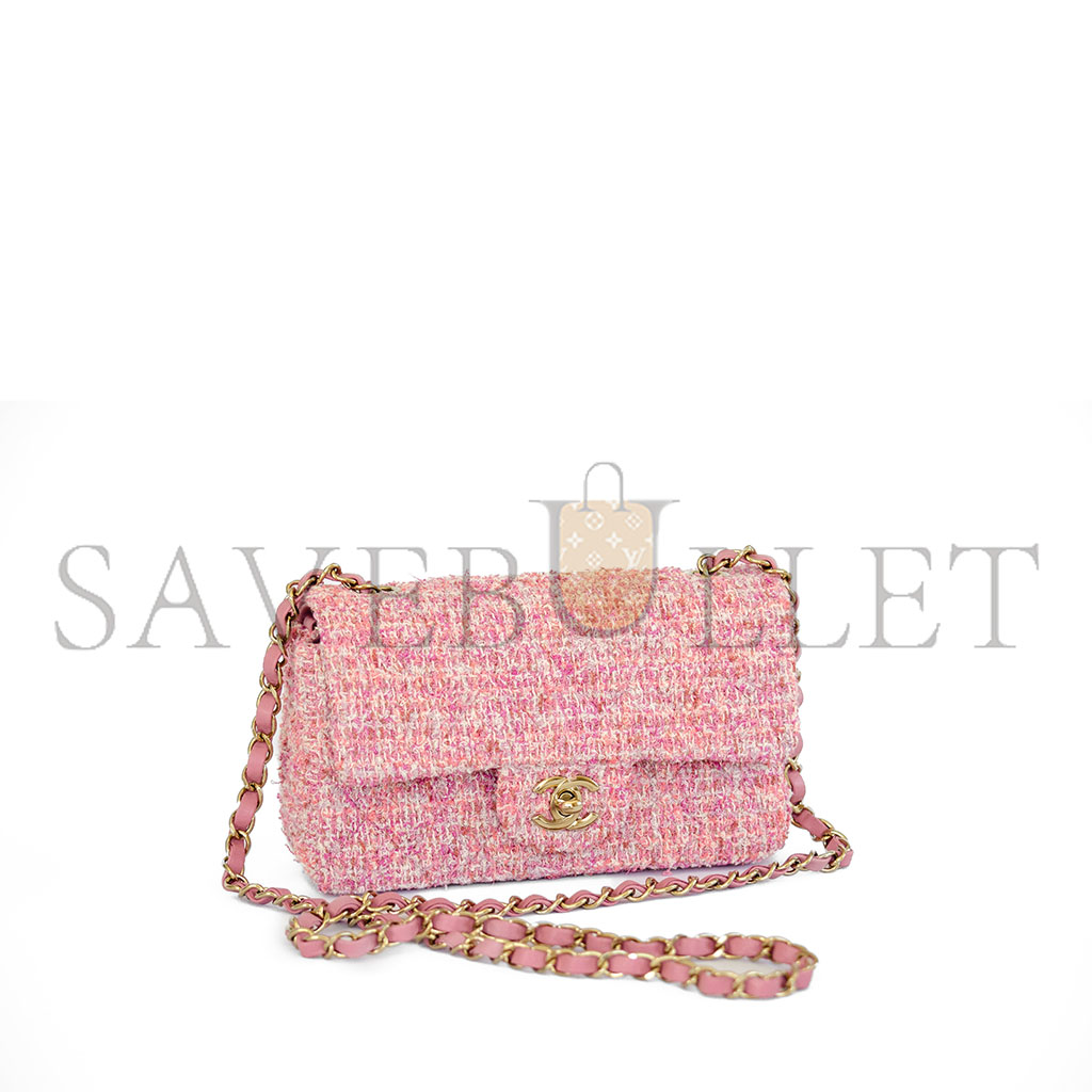 CHANEL TWEED QUILTED FLAP PINK GOLD HARDWARE (25.5*15.5*6.5cm)